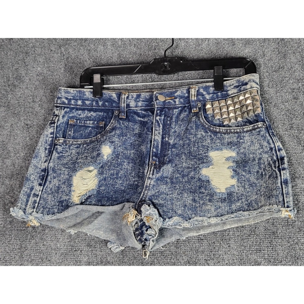 Forever 21 Denim Shorts Women 29 Acid Wash Studded Distressed Frayed Cutoff Jean